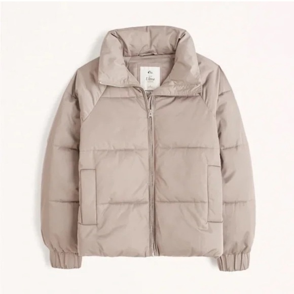 ABERCROMBIE AND FITCH WOMENS ULTRA PUFFER JACKET COAT TAN BEIGE SMALL - Picture 1 of 9
